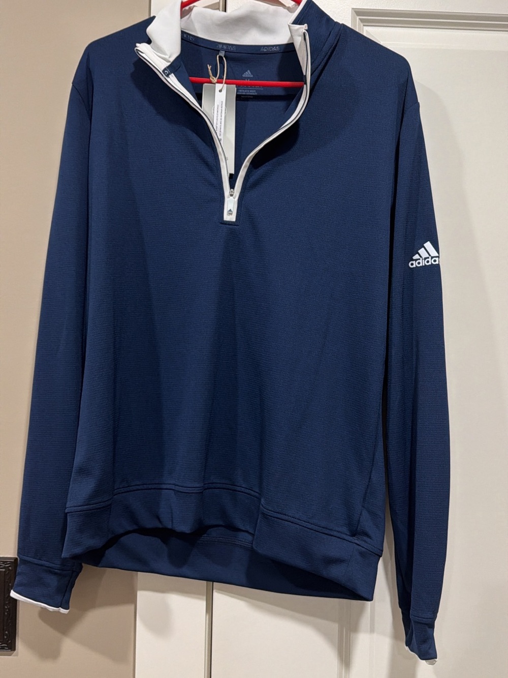 adidas Navy and White Quarter-Zip Pullover